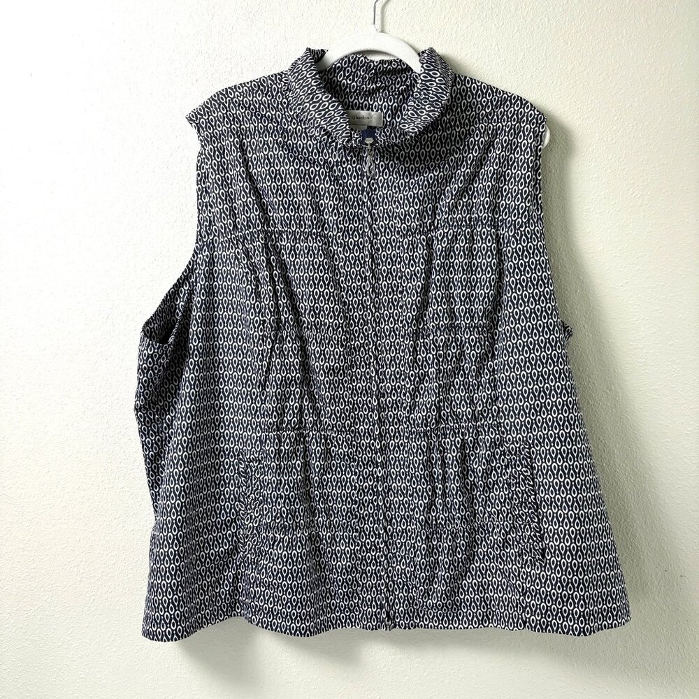 CJ Banks Full Zip Vest Plus Size 3X Blue White Geometric Print Pockets Lined
